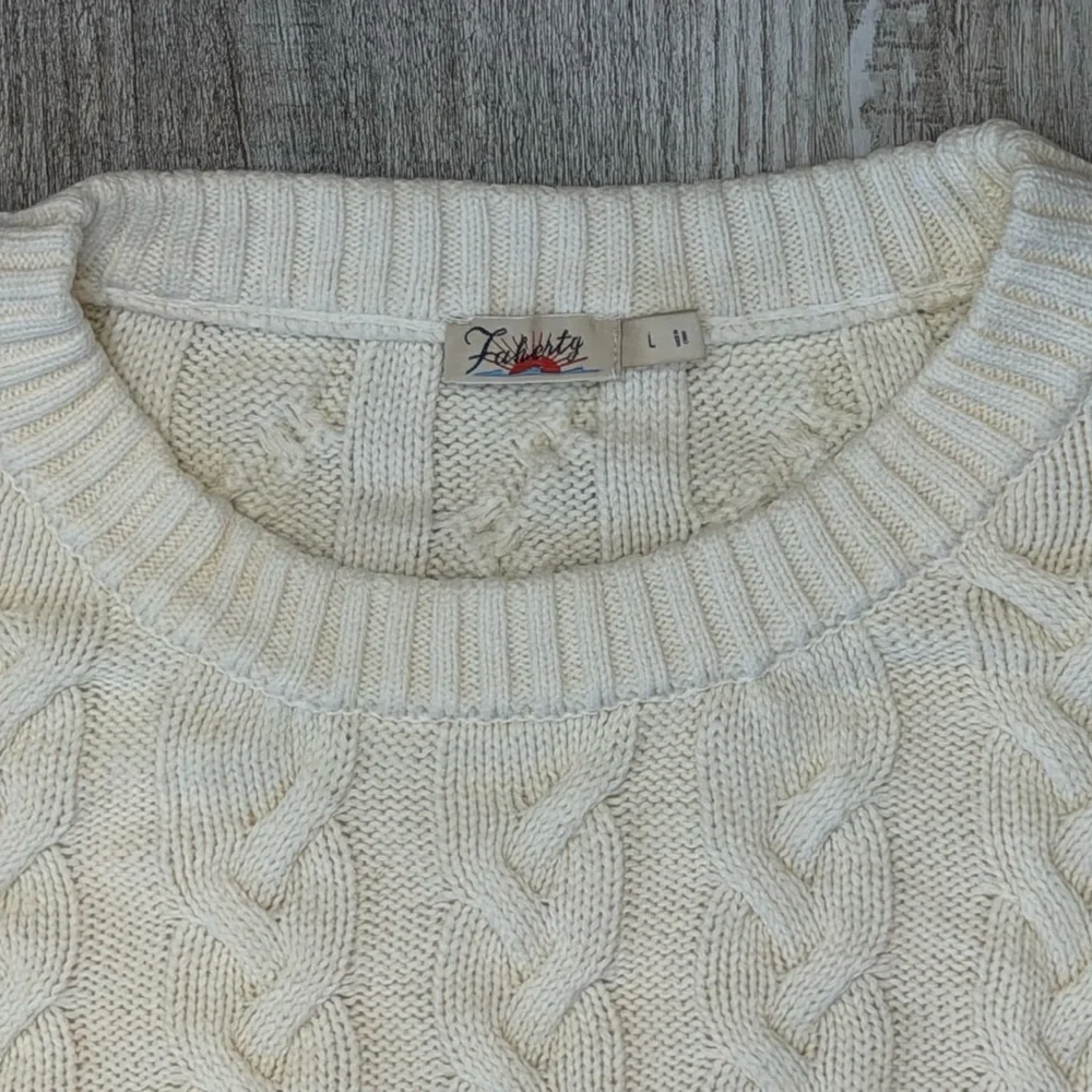 Faherty Sunwashed Sweater Vest Women’s Size L White Shell Cable Stitch Cotton
